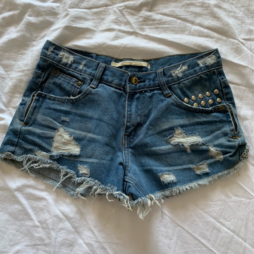 Studded Denim Shorts